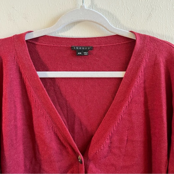 Theory Cardigan Maroon Red V-Neck Button Front Cashmere Blend Knit Sz M EUC - Picture 4 of 9